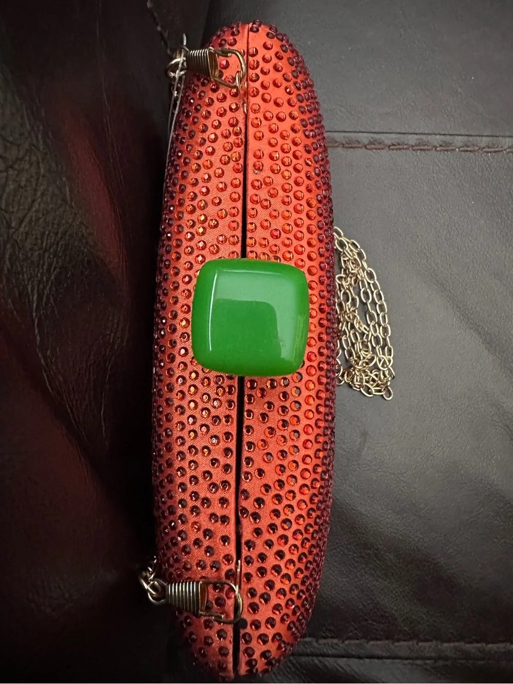 Rhinestone Bling Jack-O'-Lantern Pumpkin Evening Clutch with Gold Chain